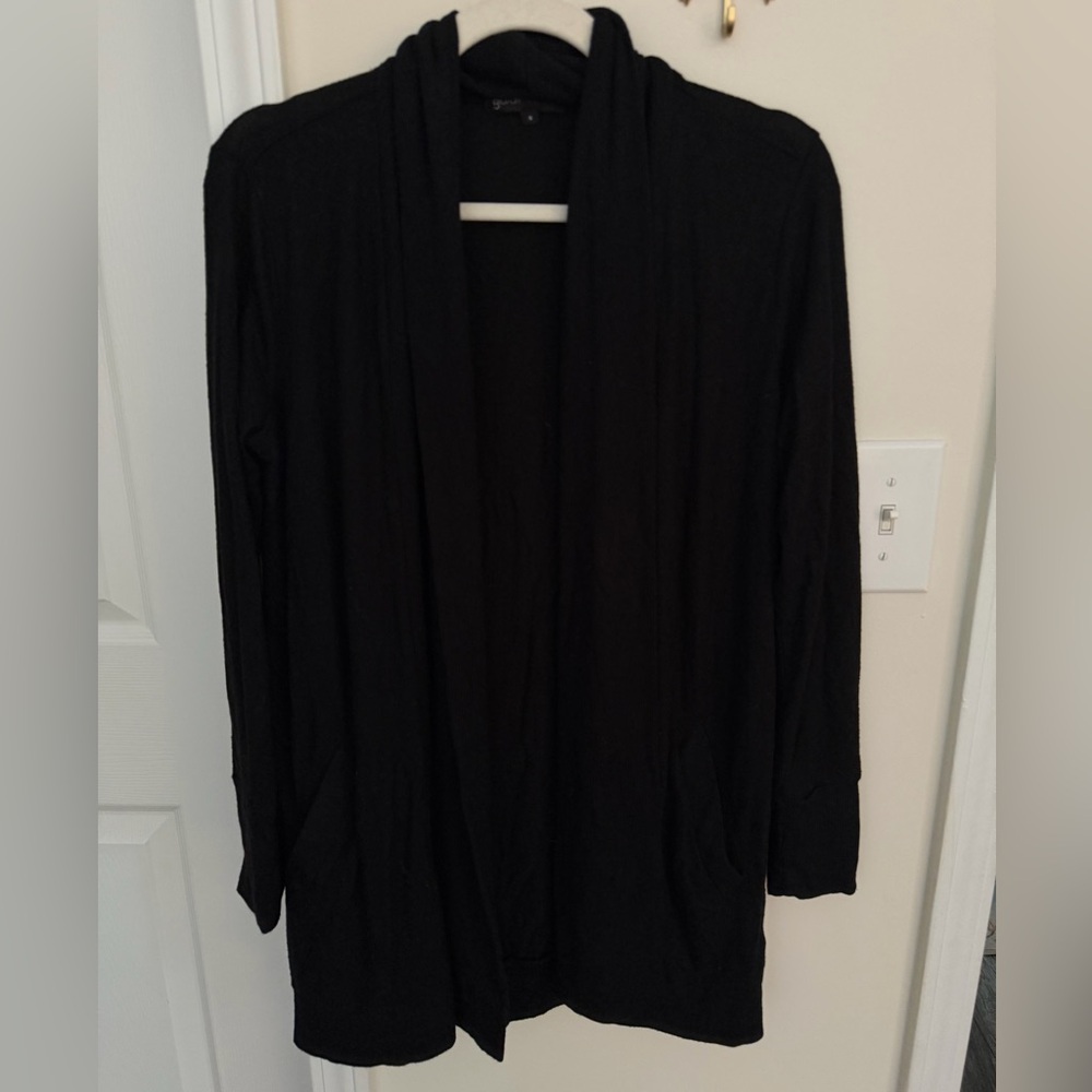 Gibson cozy fleece black open cardigan